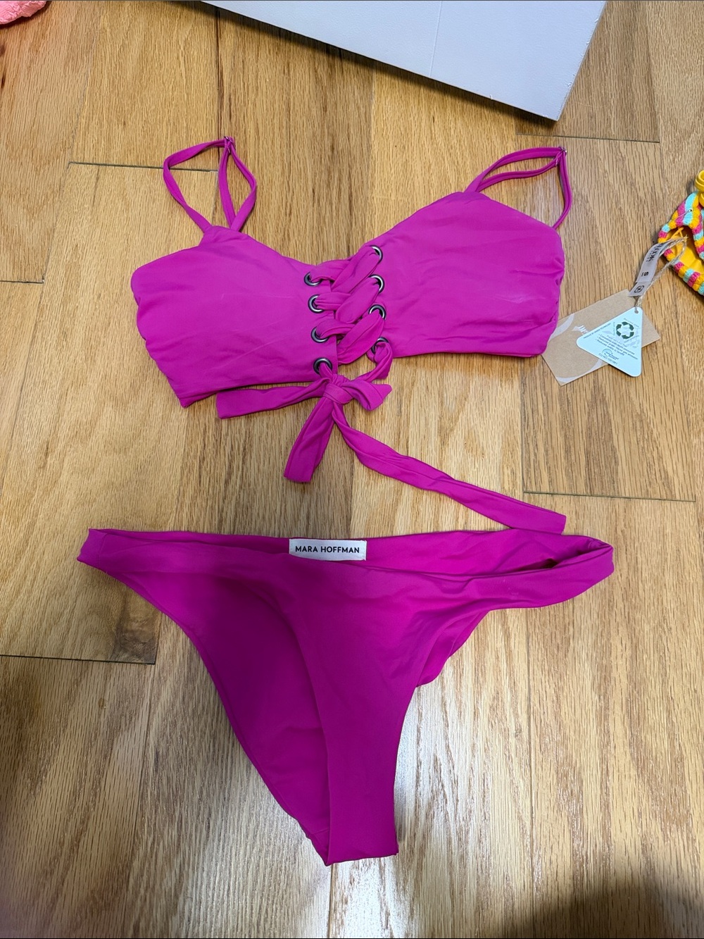 Mara Hoffman Hot Pink Lace-Up Bikini